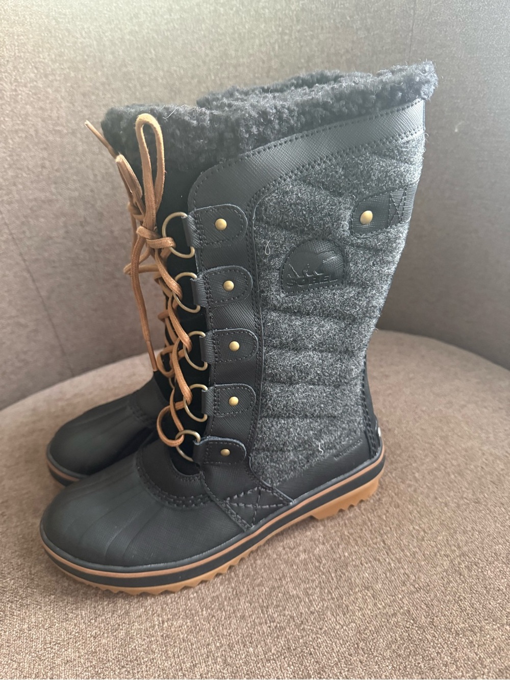 Sorel Gray and Brown Lace-Up Winter Boots